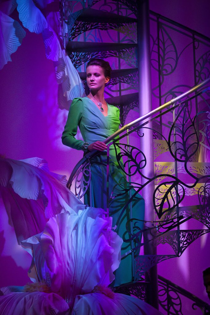 The fashion show for tor the launch of Van Cleef & Arpels' Émeraude en majesté collection, in Geneva.