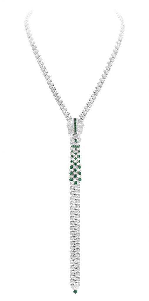 Van Cleef and Arpels, "Émeraude en majesté" collection - "Zip" necklace made of platinum, diamonds and emeralds