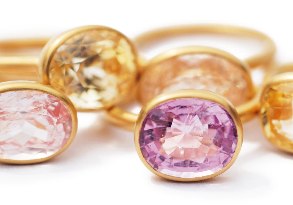 "Princesse" rings in 22 carats gold and colored stones by Marie-Hélène de Taillac