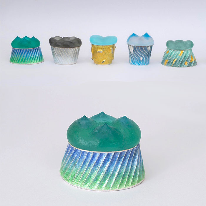 “Kumonoie” by Aya Iwata, cloisonné enamel on fine silver